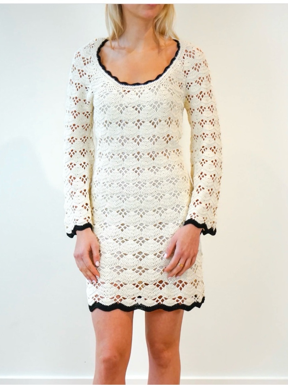 ZIMMERMANN RHIANNON CROCHET MINI DRESS IN CREAM BLACK